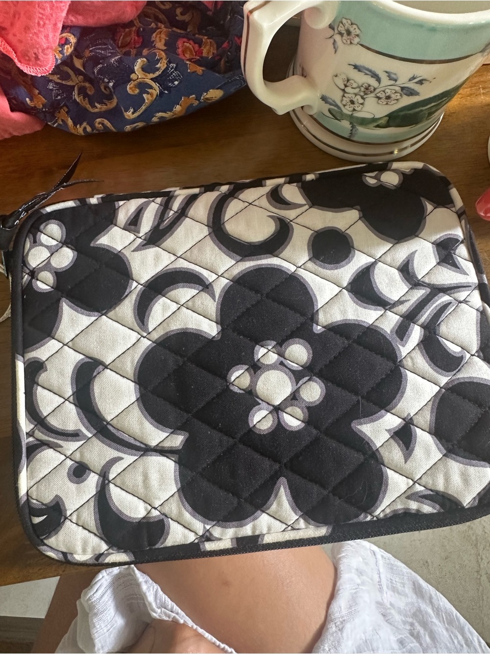 Vera Bradley Black and White Quilted Floral Pouch